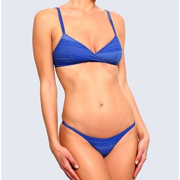 NEW Lisa Marie Fernandez Denim Two‎ Piece Blue Jean Bikini Set Sz 3 (M) - Picture 1 of 15
